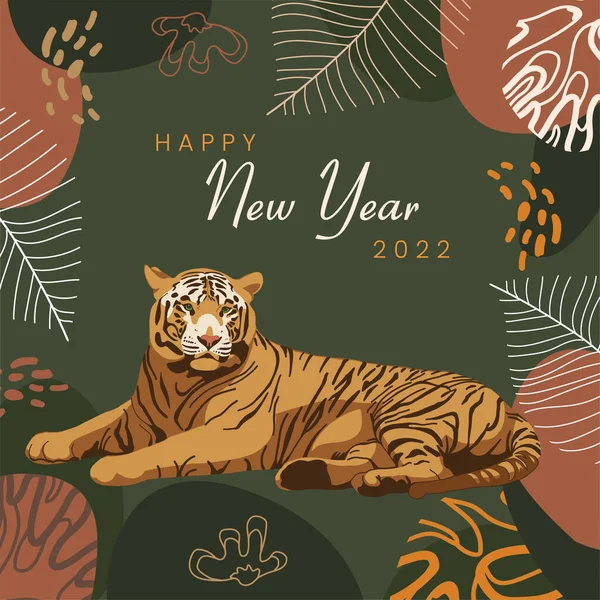 Feliz Año Nuevo 2022 Tarjeta Felicitación Con Ilustración Tigre Formato — Archivo Imágenes Vectoriales