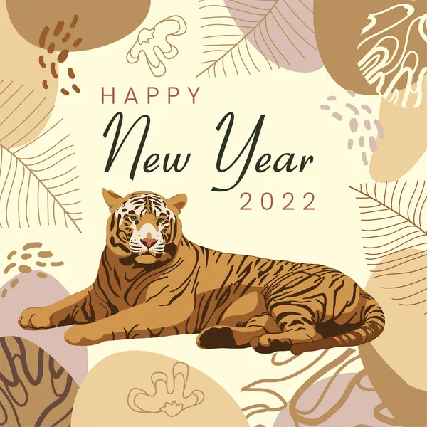 Happy New Year 2022 Greeting Card Tiger Illustration Square Format — Vettoriale Stock