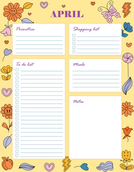 Printable Monthly Summer Planner Organizer Hand Drawn Notes List Time — Stock Vector