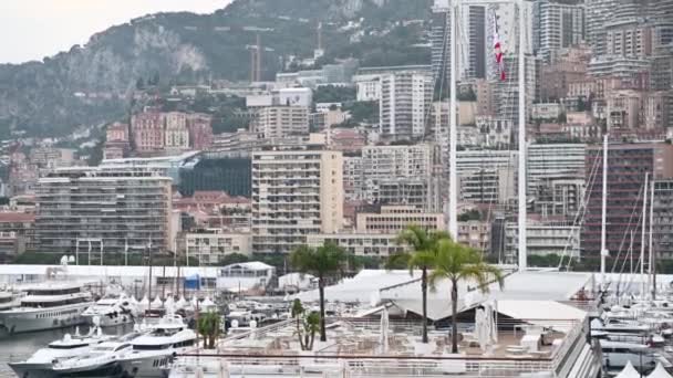 Puerto Con Barcos Ciudad Mónaco Distrito Monte Carlo — Vídeos de Stock