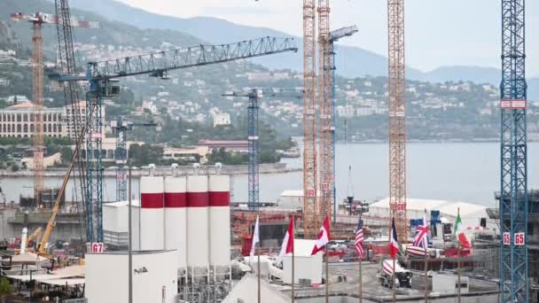Monaco Monaco September 2021 Baustelle Eines Neuen Baublocks Mit Kränen — Stockvideo