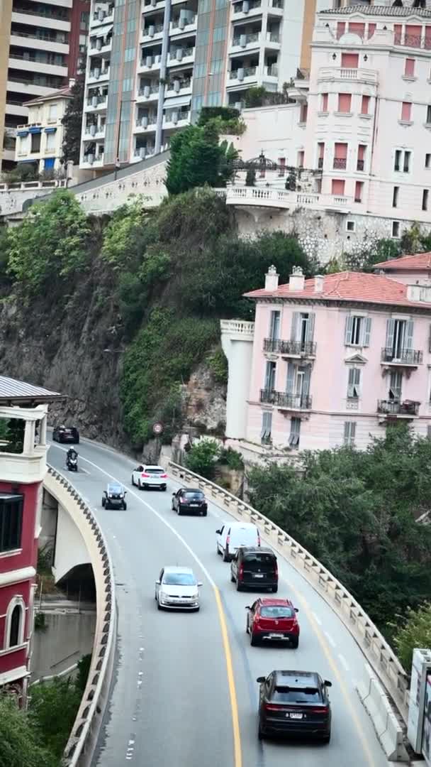 Ulice Auty Čtvrti Monte Carlo Monaku Vertikální Obrazovka — Stock video