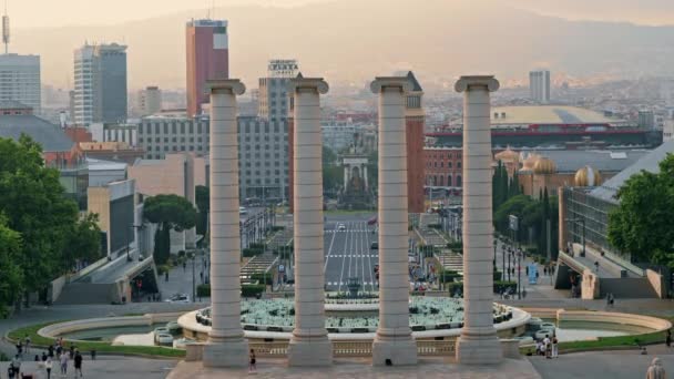 Barcelona Spanje Juni 2021 Plaza Espana Venetiaanse Torens Fontein Zuilen — Stockvideo