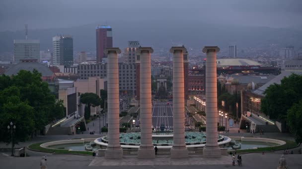 Barcelona Spagna Giugno 2021 Plaza Espana Torri Veneziane Fontana Colonne — Video Stock