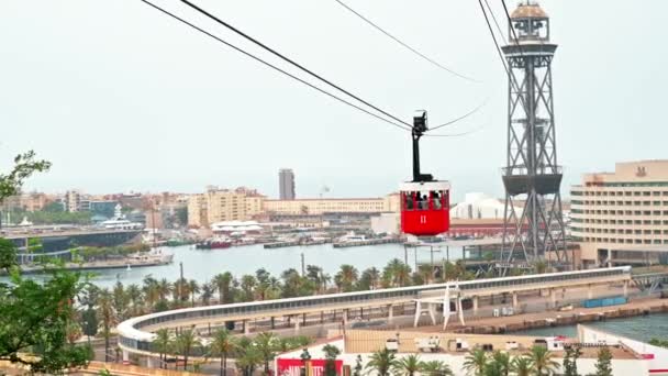 Barcelona Španělsko Června 2021 Jízda Lanovkou Přístavu Pohled Město — Stock video