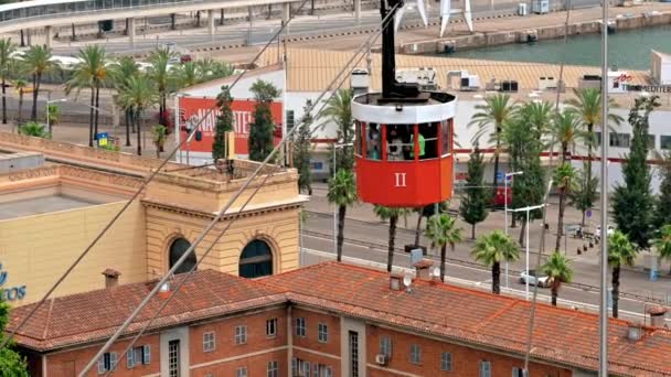 Barcelona Spanien Juni 2021 Verfahrbare Seilbahn Hafenviertel Blick Auf Die — Stockvideo