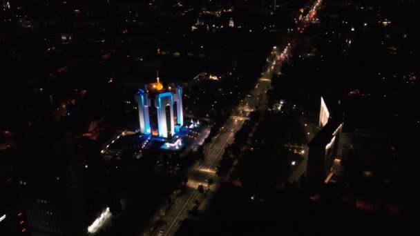 Aerial Drone View Chisinau Downtown Night Parliament Presidency Road Moving — Stock Video