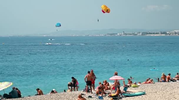 Nice Francja Sierpnia 2021 Widok Cote Azur Rozpraszanie Wody Wielokrotne — Wideo stockowe