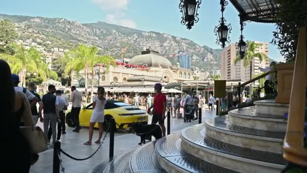 Monaco Agosto 2021 Plaza Del Casino Montecarlo Vegetación Múltiples Personas — Vídeo de stock