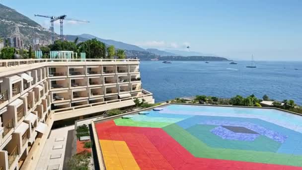 Мінако Серпня 2021 Вид Морське Узбережжя Монако Готель Яхти Зелень — стокове відео