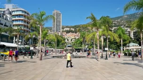 Monaco Agosto 2021 Monte Carlo Casino Square Greenery Monumento Sunny — Vídeo de Stock