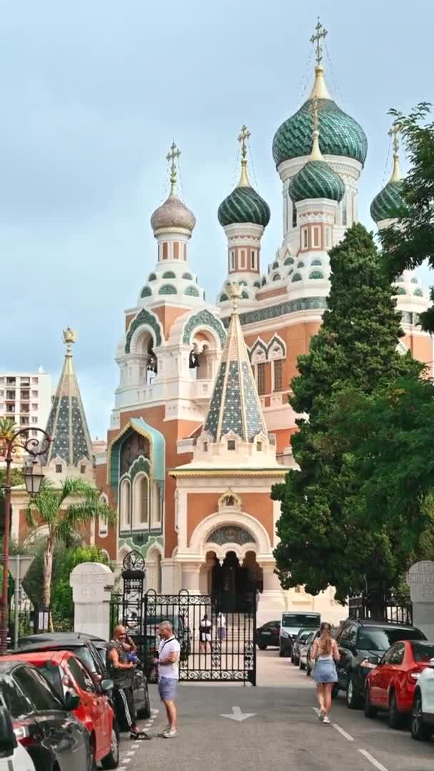 Nice France August 2021 Russian Orthodox Cathedral Square Full People — Stock Video