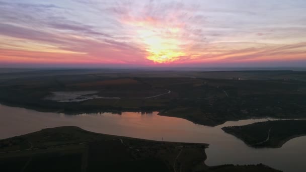 Vista Aérea Del Dron Reserva Natural Duruitoarea Atardecer Moldavia Río — Vídeos de Stock