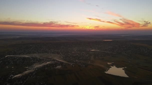 Vue Aérienne Par Drone Village Moldavie Coucher Soleil Peu Colonnes — Video