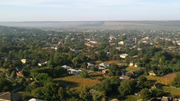 Vista Aérea Drone Aldeia Moldávia Edifícios Residenciais Vegetação Campos Redor — Vídeo de Stock