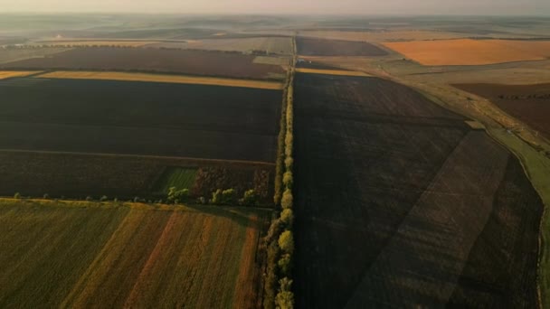 Vista Aérea Natureza Moldávia Pôr Sol Campos Largos Estrada — Vídeo de Stock