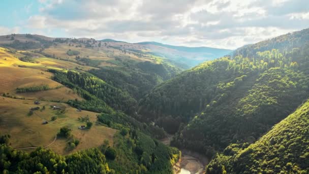 Veduta Aerea Drone Della Natura Romania Montagne Carpatiche Colline Rigogliose — Video Stock