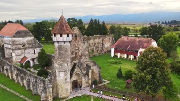 Повітряний Безпілотний Вид Руїни Середньовічного Цистерціанського Абатства Румунії Карта Монастир — стокове відео