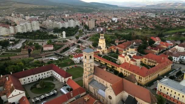 Vista Aérea Drone Cidadela Alba Carolina Alba Iulia Romênia Cityscape — Vídeo de Stock
