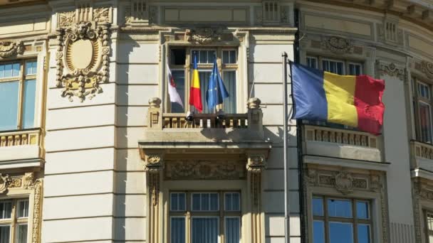 Facade Old Building National Other Flags Town Romania — Stock Video