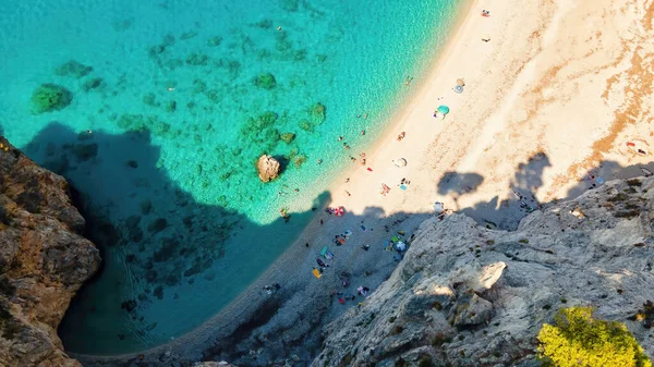 Letecký Pohled Pobřeží Jónského Moře Zakynthosu Řecku Skalnatý Útes Vegetace — Stock fotografie