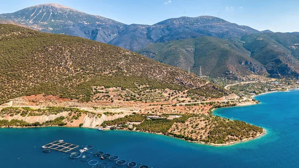 Aerial Drone View Ionian Sea Coast Zakynthos Greece Hills Vegetation — Stock Photo, Image