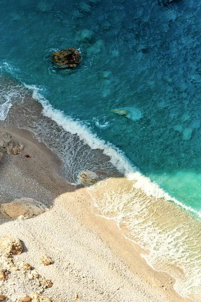 Letecký Pohled Pobřeží Jónského Moře Zakynthosu Řecku Pláž Skály Modrá — Stock fotografie