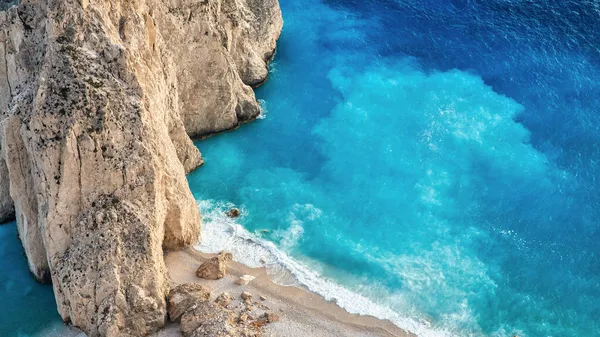 Letecký Pohled Pobřeží Jónského Moře Zakynthosu Řecku Skalnatý Hřeben Pláž — Stock fotografie