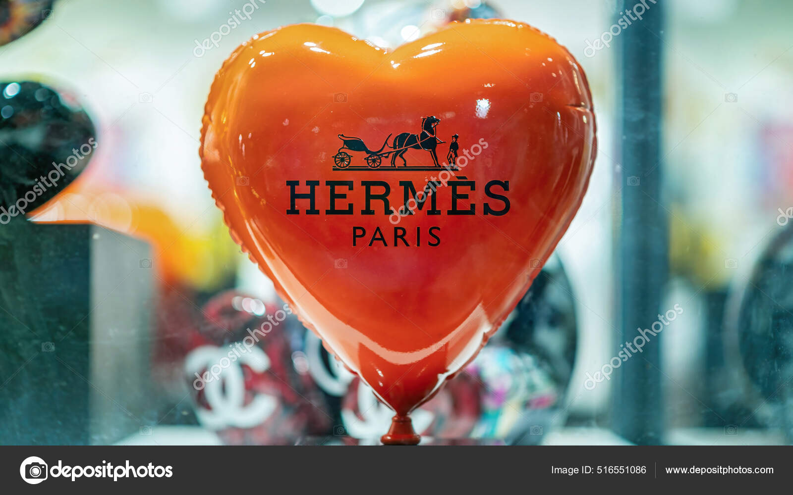 Cannes France August 2021 Hermes Red Heart Baloon Souvenir Stock