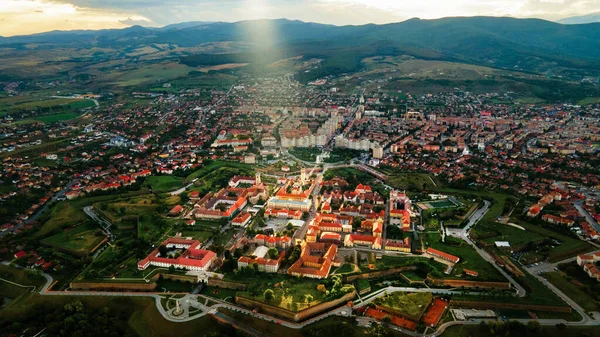 Vista Aérea Drone Cidadela Alba Carolina Alba Iulia Romênia Cityscape — Fotografia de Stock