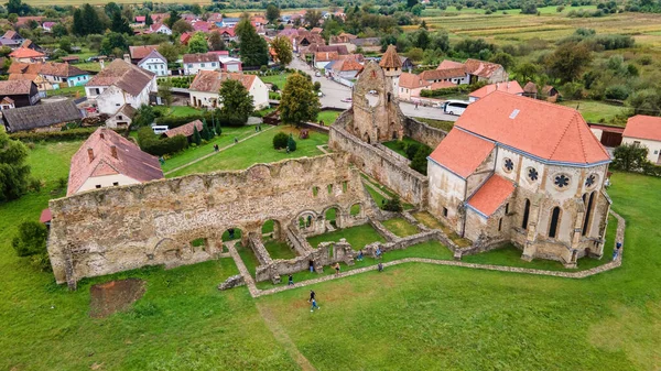 Vista Aérea Del Monasterio Carta Rumania Edificios Medievales Vegetación Visitantes — Foto de Stock