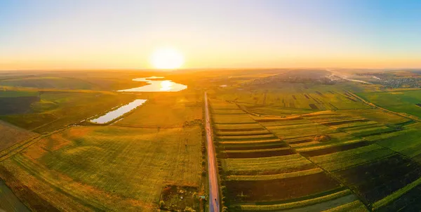 Drone Aérien Vue Panoramique Sur Nature Moldavie Coucher Soleil Village — Photo