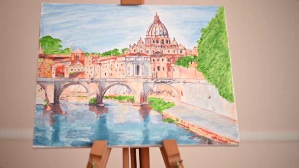 Gros Plan Une Peinture Rome Avec Pont Rivière — Video