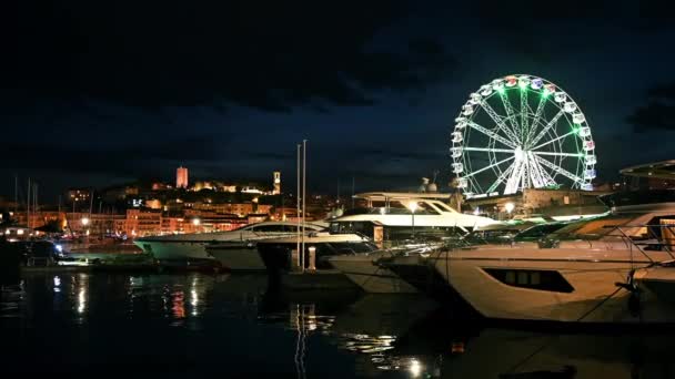 Cannes France Août 2021 Vue Ville Nuit Yachts Amarrés Rue — Video