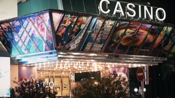 Cannes França Agosto 2021 Vista Casino Noite Luzes Noturnas — Vídeo de Stock