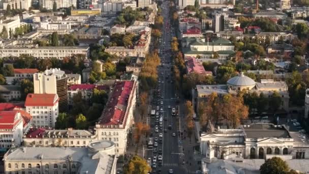 Chisinau Moldova Eylül 2021 Günbatımında Şehir Merkezinin Hava Aracı Görüntüsü — Stok video