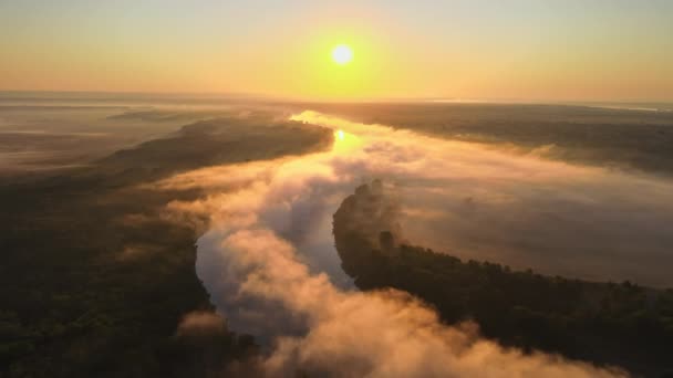 Vista Aérea Naturaleza Moldavia Atardecer Río Niebla Exuberante Por Encima — Vídeos de Stock