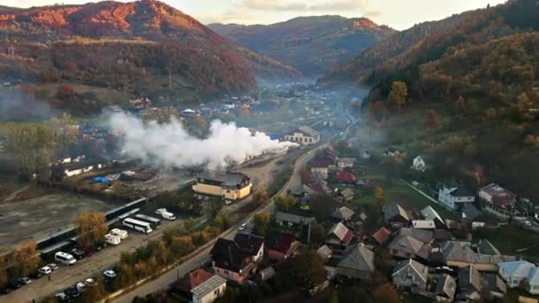 Vedere Aeriană Dronei Viseu Sus România Mutarea Trenului Aburi Mocanita — Videoclip de stoc