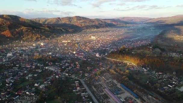 Aerial Drone View Viseu Sus Romania Lot Residential Buildings River — Stock Video