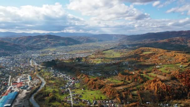 Aerial Drone View Viseu Sus Romania Lot Residential Buildings River — Stock Video