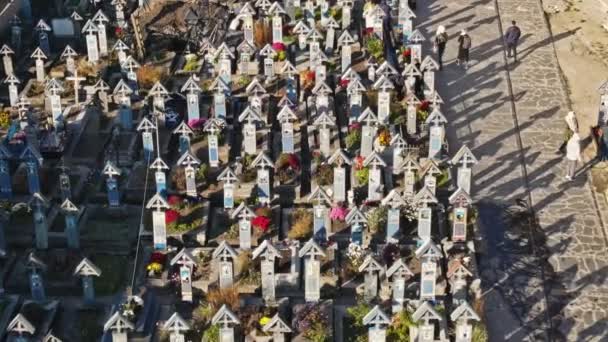 Sapanta Roemenië Oktober 2021 Uitzicht Vanuit Lucht Merry Cemetery Sapanta — Stockvideo