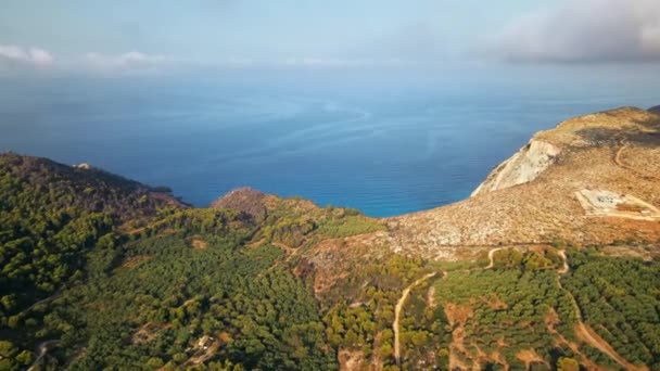 从空中俯瞰希腊Zakynthos的自然景观 许多绿地 低矮的山丘 爱奥尼亚海岸 — 图库视频影像