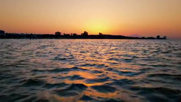 Sunset Ionian Sea Coast Greece Bright Sun Drone Flying Water — Stock Video