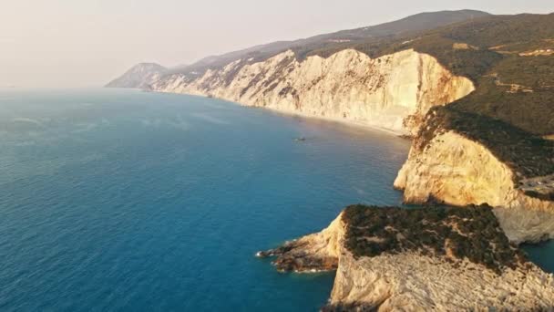 Aerial Drone View Ionian Sea Coast Zakynthos Greece Rocky Cliffs — Stock Video