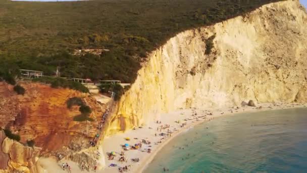 Vista Aérea Drone Costa Mar Jónico Zakynthos Grécia Penhasco Rochoso — Vídeo de Stock