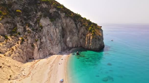 Aerial Drone View Ionian Sea Coast Zakynthos Greece Rocky Cliff — Stock Video