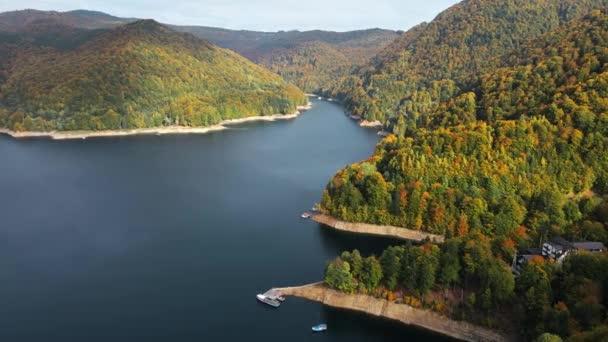 Romanya Doğanın Insansız Hava Aracı Görüntüsü Vidraru Gölü Ile Karpat — Stok video