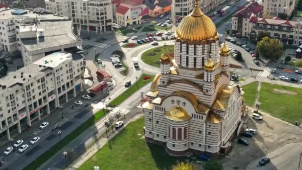 Fagaras Románia Október 2021 Légi Felvétel Keresztelő Szent János Templomról — Stock videók
