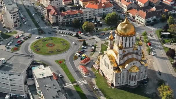 Vista Aérea Los Fagaras Rumania Iglesia San Juan Bautista Ciudadela — Vídeos de Stock