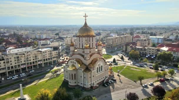Fagaras Rumania Octubre 2021 Vista Aérea Del Dron Iglesia San — Vídeos de Stock